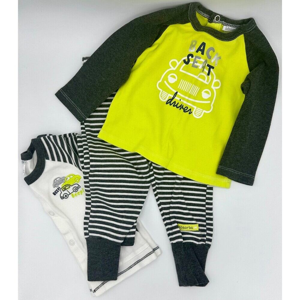 Asorba 3 Piece Set SIze 9mo White Grey Chartreuse Long Sleeve (909)